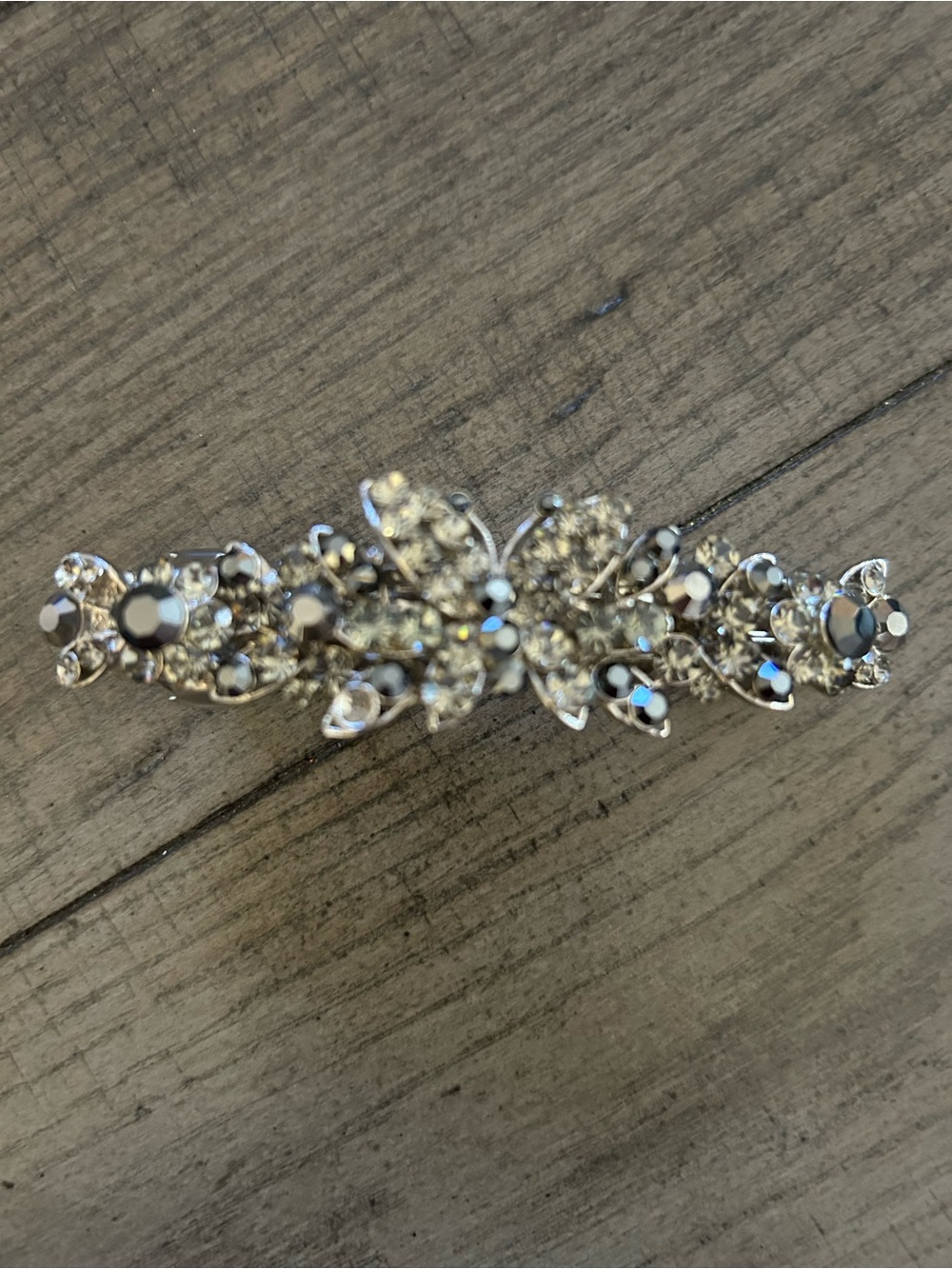 Crystal Floral Barrette Hair Clip - Silver
